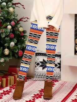 Women's Christmas Leggings High Waist Full Length High Cut Print Micro-elastic Active Fashion Daily Black White S M Fall Winter -Xmas Cothing Store bcjcur1697527441777
