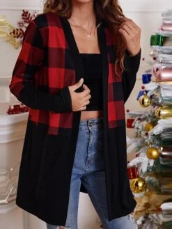 Women's Ugly Christmas Sweater Cardigan Sweater Jacket V Neck Ribbed Knit Polyester Pocket Knitted Print Fall Winter Long Outdoor Christmas Daily Stylish Casual Soft Long Sleeve Plaid Elk Snowflake -Xmas Cothing Store bdxypg1697290879310