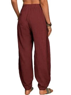 Women's Linen Pants Pants Trousers Harem Pants Full Length Linen Cotton Blend Pocket High Waist Active Vacation Xmas Home Christmas Wine Black S M Winter Autumn / Fall -Xmas Cothing Store bedbfv1695347104551