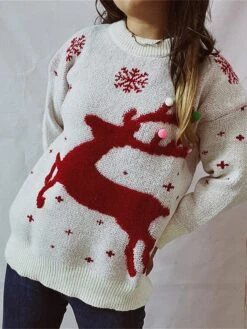Women's Ugly Christmas Sweater Pullover Sweater Jumper Crew Neck Ribbed Knit Polyester Oversized Fall Winter Regular Outdoor Christmas Daily Stylish Casual Soft Long Sleeve Elk Snowflake Red Blue -Xmas Cothing Store beqqlf1696903369601