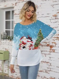 Women's Ugly Christmas Sweater Pullover Sweater Jumper Crew Neck Ribbed Knit Polyester Knitted Print Fall Winter Regular Outdoor Christmas Holiday Daily Stylish Casual Long Sleeve Animal Santa Claus