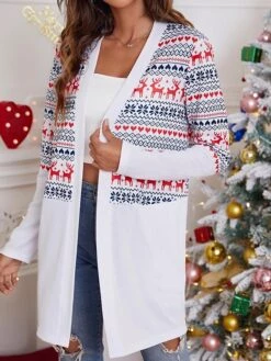 Women's Ugly Christmas Sweater Cardigan Sweater Jacket V Neck Ribbed Knit Polyester Pocket Knitted Print Fall Winter Long Outdoor Christmas Daily Stylish Casual Soft Long Sleeve Plaid Elk Snowflake -Xmas Cothing Store bfgolr1697290894500