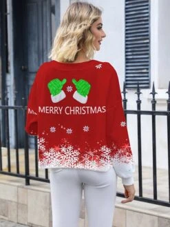 Women's Ugly Christmas Sweater Cardigan Sweater Jacket Crew Neck Ribbed Knit Polyester Button Knitted Print Fall Winter Short Outdoor Xmas Holiday Daily Stylish Casual Long Sleeve Letter -Xmas Cothing Store bfkiie1697291258729