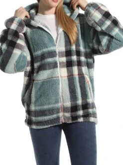 Women's Fleece Sherpa Jacket Christmas Xmas Teddy Bear Coat Windproof Warm Winter Coat Comtemporary Stylish Plush Jacket Long Sleeve Elk -Xmas Cothing Store bfmagw1695639936055