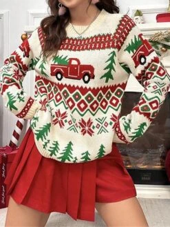 Women's Ugly Christmas Sweater Pullover Sweater Jumper Christmas Sweaters Crew Neck Ribbed Knit Acrylic Oversized Knitted Fall Winter Regular Outdoor Christmas Daily Stylish Casual Soft Long Sleeve