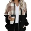 Women's Winter Sherpa Jacket Christmas Plaid Fleece Teddy Coat With Hood Fall Zipper Coat Warm Windproof Stylish Casual Street Xmas Jacket Long Sleeve