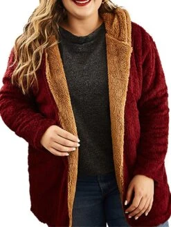 Women's Teddy Coat Hoodie Jacket Windproof Warm Christmas Street Xmas Sport Daily Wear Patchwork With Pockets Open Front Hoodie Daily Plush Color Block Regular Fit Outerwear Long Sleeve Fall -Xmas Cothing Store bkpyzu1695265340718