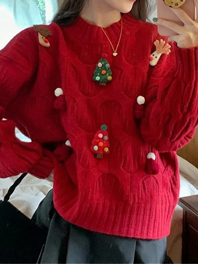 Women's Ugly Christmas Sweater Pullover Sweater Jumper Crew Neck Ribbed Knit Polyester Patchwork Fall Winter Regular Outdoor Christmas Daily Stylish Casual Soft Long Sleeve Elk Christmas Tree White 8 Women's Ugly Christmas Sweater Pullover Sweater Jumper Crew Neck Ribbed Knit Polyester Patchwork Fall Winter Regular Outdoor Christmas Daily Stylish Casual Soft Long Sleeve Elk Christmas Tree White - Image 6