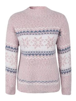 Women's Ugly Christmas Sweater Pullover Sweater Jumper Stand Collar Ribbed Knit Polyester Patchwork Fall Winter Regular Outdoor Christmas Daily Stylish Casual Soft Long Sleeve Snowflake Pink Blue -Xmas Cothing Store blotmx1696903353385