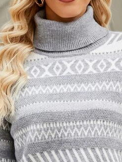 Women's Ugly Christmas Sweater Pullover Sweater Jumper Christmas Sweaters Turtleneck Ribbed Knit Polyester Knitted Fall Winter Regular Outdoor Christmas Daily Stylish Casual Soft Long Sleeve -Xmas Cothing Store blvfaw1697290908769