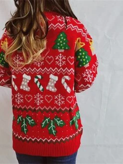 Women's Ugly Christmas Sweater Pullover Sweater Jumper Crew Neck Ribbed Knit Polyester Oversized Fall Winter Regular Outdoor Christmas Daily Stylish Casual Soft Long Sleeve Heart Christmas Tree -Xmas Cothing Store bmexoo1696903376829
