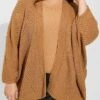 Women's Cardigan Sweater Deep V Crochet Knit Polyester Oversized Fall Winter Regular Christmas Going Out Weekend Stylish Casual Soft Long Sleeve Solid Color Black Khaki L XL 2XL -Xmas Cothing Store bnhlbe1697103764929