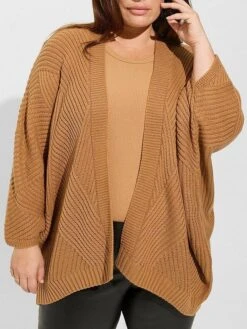 Women's Cardigan Sweater Deep V Crochet Knit Polyester Oversized Fall Winter Regular Christmas Going Out Weekend Stylish Casual Soft Long Sleeve Solid Color Black Khaki L XL 2XL