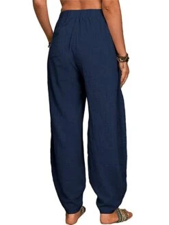 Women's Linen Pants Pants Trousers Harem Pants Full Length Linen Cotton Blend Pocket High Waist Active Vacation Xmas Home Christmas Wine Black S M Winter Autumn / Fall -Xmas Cothing Store boalql1695347108011