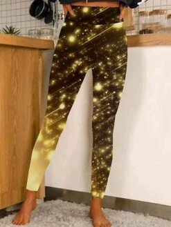 Women's Leggings Dark Yellow Black Golden Sparkle Sparkle & Shine Christmas Casual Xmas Leisure Sports Print Stretchy Ankle-Length Tummy Control Patterned S M L XL 2XL -Xmas Cothing Store bojcia1667208932256