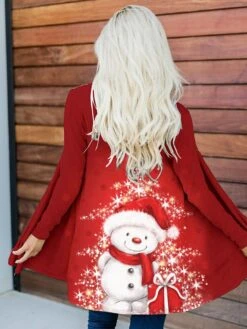 Women's Christmas Casual Jacket Xmas Santa Claus Print Red Open Front Cardigan Fashion Loose Fit Outerwear Long Sleeve White S -Xmas Cothing Store bozalh1695715077195