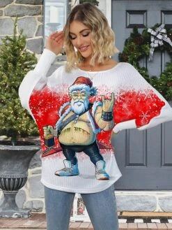 Women's Ugly Christmas Sweater Pullover Sweater Jumper Crew Neck Ribbed Knit Polyester Knitted Print Fall Winter Regular Outdoor Christmas Holiday Daily Stylish Casual Long Sleeve Santa Claus Wine Red -Xmas Cothing Store bpktdg1697771277199