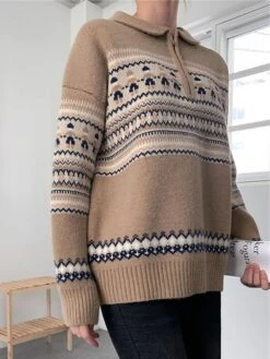 Women's Ugly Christmas Sweater Pullover Sweater Jumper Christmas Sweaters Shirt Collar Ribbed Knit Polyester Knitted Print Fall Winter Regular Outdoor Christmas Daily Stylish Casual Soft Long Sleeve -Xmas Cothing Store bpswpj1697290947066