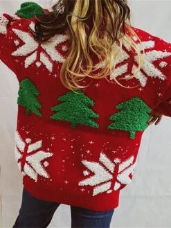 Women's Ugly Christmas Sweater Pullover Sweater Jumper Crew Neck Ribbed Knit Acrylic Oversized Fall Winter Regular Outdoor Christmas Daily Stylish Casual Soft Long Sleeve Christmas Tree Snowflake Red -Xmas Cothing Store bqnbtw1696903370206