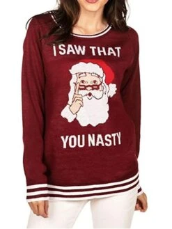 Women's Ugly Christmas Sweater Pullover Sweater Jumper Crew Neck Ribbed Knit Acrylic Stripe Knitted Fall Winter Outdoor Xmas Daily Stylish Casual Soft Long Sleeve Letter Santa Claus Striped Wine