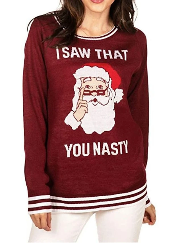 Women's Ugly Christmas Sweater Pullover Sweater Jumper Crew Neck Ribbed Knit Acrylic Stripe Knitted Fall Winter Outdoor Xmas Daily Stylish Casual Soft Long Sleeve Letter Santa Claus Striped Wine 3 Women's Ugly Christmas Sweater Pullover Sweater Jumper Crew Neck Ribbed Knit Acrylic Stripe Knitted Fall Winter Outdoor Xmas Daily Stylish Casual Soft Long Sleeve Letter Santa Claus Striped Wine