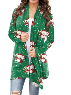 Women's Ugly Christmas Sweater Cardigan Pullover Sweater Jumper Open Front Knit Polyester Print Fall Winter Christmas Daily Holiday Xmas Stylish Basic Casual Long Sleeve Animal Geometric Snowman Red -Xmas Cothing Store bqzhjg1636616422015