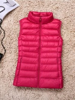 Women's Quilted Vest Sleeveless Puffer Jacket Christmas Windproof Warm Gilet Lightweight Parka ZipperStand Collar Outerwear Fall Light Pink Navy Black -Xmas Cothing Store brbqen1695715258626