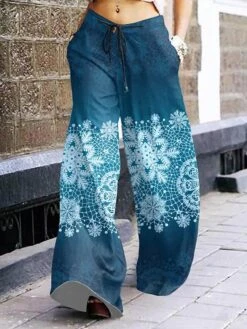 Women's Pants Trousers Palazzo Pants Full Length Pocket Casual Christmas Casual Daily Wear Transparent Blue Milk White S M Spring, Fall, Winter, Summer