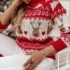Women's Ugly Christmas Sweater Pullover Sweater Jumper Crew Neck Ribbed Knit Polyester Oversized Fall Winter Xmas Daily Going Out Stylish Casual Soft Long Sleeve Geometric Elk Christmas Tree Red -Xmas Cothing Store bserfw1693979331946