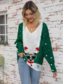 Women's Ugly Christmas Sweater Pullover Sweater Jumper Christmas Sweaters Crew Neck Ribbed Knit Acrylic Knitted Fall Winter Regular Outdoor Xmas Daily Stylish Casual Soft Long Sleeve Letter Elk -Xmas Cothing Store bsnyyi1697290691504