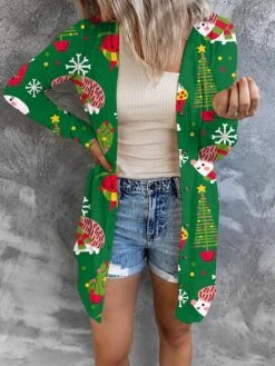 Women's Cardigan Sweater Open Front Ribbed Knit Polyester Button Fall Winter Short Christmas Daily Going Out Stylish Casual Soft Long Sleeve Elk Snowman Xmas Tree Blue Snowman Red Cat Black -Xmas Cothing Store bsufbh1695262435671