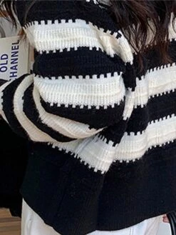 Women's Ugly Christmas Sweater Cardigan Sweater Jacket Crew Neck Ribbed Knit Wool Button Knitted Fall Winter Regular Outdoor Christmas Daily Stylish Casual Soft Long Sleeve Color Block Striped Black -Xmas Cothing Store btatko1697290876382