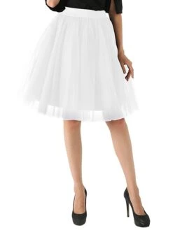 Women's Skirt Swing Tutu Knee-length Organza Black White Pink Wine Skirts Summer Pleated Layered Tulle Lined Active Streetwear Carnival Costumes Ladies Christmas Holiday M L XL