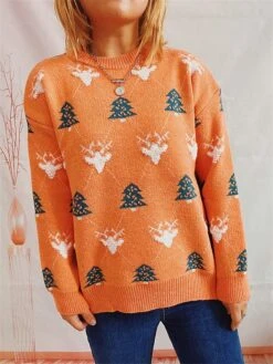 Women's Ugly Christmas Sweater Pullover Sweater Jumper Crew Neck Ribbed Knit Polyester Oversized Fall Winter Regular Outdoor Christmas Daily Stylish Casual Soft Long Sleeve Elk Christmas Tree Red -Xmas Cothing Store bvonpv1696903381312