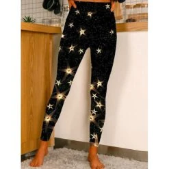 Women's Tights Leggings Print Butterfly Star Snowflake Tummy Control Butt Lift Ankle-Length Christmas Weekend Xmas Yoga Casual / Sporty Athleisure Skinny White / Black Mid Waist Micro-elastic -Xmas Cothing Store bwfnta1661995576359