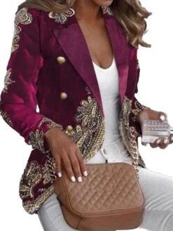 Women's Blazer Lightweight Comfortable School Xmas Party Office Christmas Print Open Front Lapel Contemporary OL Style Baroque Career Print Regular Fit Outerwear Long Sleeve Spring Fall Purple S -Xmas Cothing Store bwqtgg1672728123687