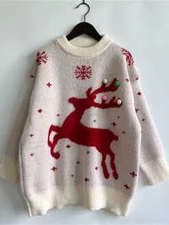 Women's Ugly Christmas Sweater Pullover Sweater Jumper Crew Neck Ribbed Knit Polyester Oversized Fall Winter Regular Outdoor Christmas Daily Stylish Casual Soft Long Sleeve Elk Snowflake Red Blue -Xmas Cothing Store bwrzgl1696903388787