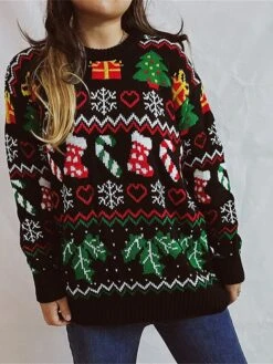 Women's Ugly Christmas Sweater Pullover Sweater Jumper Crew Neck Ribbed Knit Polyester Oversized Fall Winter Regular Outdoor Christmas Daily Stylish Casual Soft Long Sleeve Heart Christmas Tree -Xmas Cothing Store bxtedn1696903387984