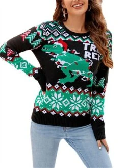 Women's Ugly Christmas Sweater Pullover Sweater Jumper Crew Neck Ribbed Knit Acrylic Oversized Fall Winter Short Xmas Daily Going Out Stylish Casual Soft Long Sleeve Animal Letter Snowflake 1043 -Xmas Cothing Store bysdyr1695262581092