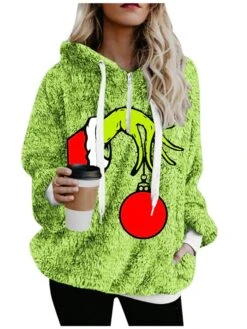 Women's Fleece Jacket Sherpa Jacket Teddy Coat Warm Breathable Christmas Street Daily Wear Vacation Zipper Pocket Print Pullover Hoodie Plush Casual Daily Comfortable Xmas Cartoon Regular Fit -Xmas Cothing Store byxwqv1667992339706