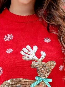 Women's Ugly Christmas Sweater Pullover Sweater Jumper Crew Neck Ribbed Knit Acrylic Sequins Embroidered Fall Winter Regular Christmas Daily Xmas Stylish Casual Soft Long Sleeve Animal Elk Black -Xmas Cothing Store caliht1695029194780