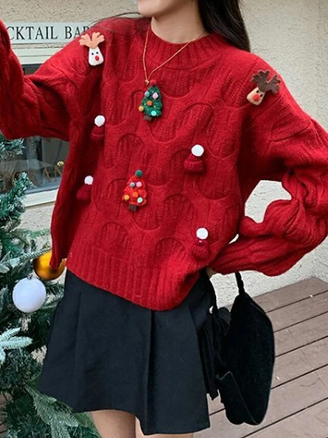 Women's Ugly Christmas Sweater Pullover Sweater Jumper Crew Neck Ribbed Knit Polyester Patchwork Fall Winter Regular Outdoor Christmas Daily Stylish Casual Soft Long Sleeve Elk Christmas Tree White 11 Women's Ugly Christmas Sweater Pullover Sweater Jumper Crew Neck Ribbed Knit Polyester Patchwork Fall Winter Regular Outdoor Christmas Daily Stylish Casual Soft Long Sleeve Elk Christmas Tree White - Image 9