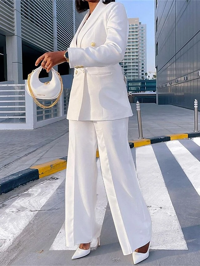 Women's Suits Blazer Office Christmas Xmas Work Spring Fall Winter Coat Regular Fit Thermal Warm Windproof Breathable Comtemporary Stylish Formal Jacket Long Sleeve Solid Color With Pockets White 5 Women's Suits Blazer Office Christmas Xmas Work Spring Fall Winter Coat Regular Fit Thermal Warm Windproof Breathable Comtemporary Stylish Formal Jacket Long Sleeve Solid Color With Pockets White - Image 3