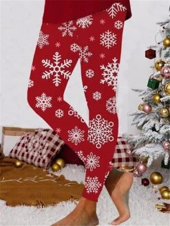 Women's Christmas Leggings Full Length Active Fashion Christmas Daily White Wine S XL Fall & Winter