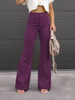 Women's Bell Bottom Pants Trousers Full Length Corduroy Pocket High Waist Fashion Streetwear Christmas Street Xmas Wine Black S M Winter Autumn / Fall -Xmas Cothing Store caxskk1695347108884