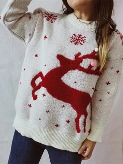 Women's Christmas Sweaters Pullover Sweater Jumper Crew Neck Chunky Knit Polyester Embroidery Spring Fall Winter Regular Christmas Daily New Year Fashion Daily Vintage Style Long Sleeve Elk Snowflake -Xmas Cothing Store cazczk1697539841410