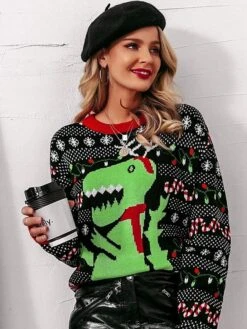 Women's Ugly Sweater Jumper Crew Neck Knit Acrylic Knitted Fall Winter Christmas Daily Holiday Xmas Stylish Casual Long Sleeve Animal Snowflake Black S M L -Xmas Cothing Store cbruuq1636969161086