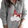 Women's Ugly Christmas Sweater Pullover Sweater Jumper Shirt Collar Half Zip Crochet Knit Polyester Zipper Knitted Fall Winter Xmas Holiday Stylish Casual Soft Long Sleeve Geometric Black Pink -Xmas Cothing Store cbsxsh1661913228030