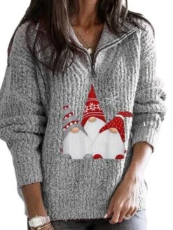 Women's Ugly Christmas Sweater Pullover Sweater Jumper Shirt Collar Half Zip Crochet Knit Polyester Zipper Knitted Fall Winter Xmas Holiday Stylish Casual Soft Long Sleeve Geometric Black Pink