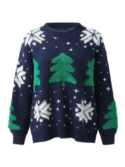 Women's Ugly Christmas Sweater Pullover Sweater Jumper Crew Neck Ribbed Knit Polyester Patchwork Fall Winter Regular Outdoor Xmas Daily Stylish Casual Soft Long Sleeve Christmas Tree Snowflake -Xmas Cothing Store cckhdn1695209493771